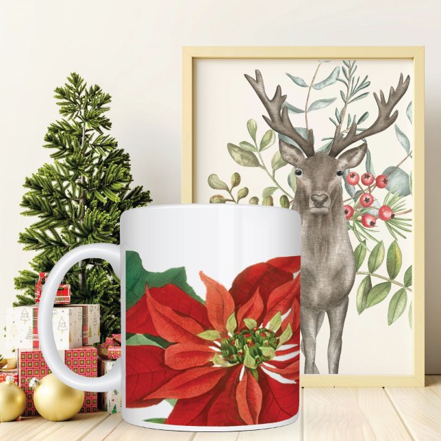 Caneca De Café Grande Red Poinsettia Floral (Criador carregado)