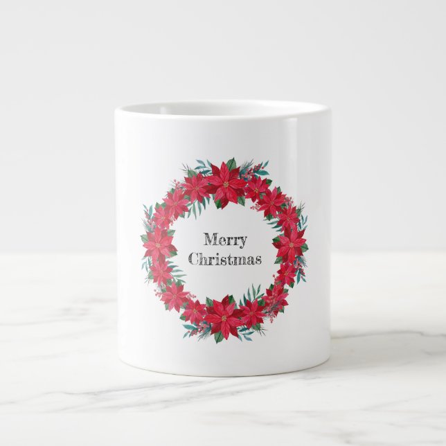 Caneca De Café Grande Red Poinsettia Wreath (Frente)