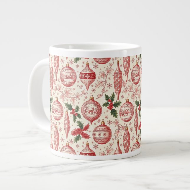 Caneca De Café Grande Red Toile Chinoiserie Christmas Ornaments (Frente Esquerda)