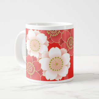 Caneca De Café Grande Red & White Sakura Japan Kimono