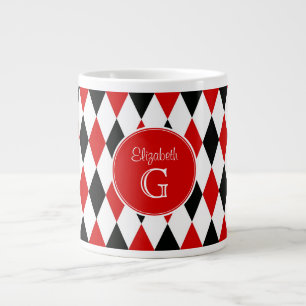 Caneca De Café Grande Red Wht Blk Harlequin Vermelho redondo Monograma #