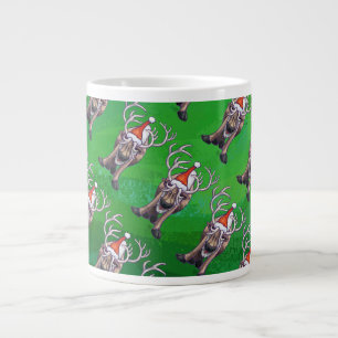 Caneca De Café Grande Reindeer Christmas On Green