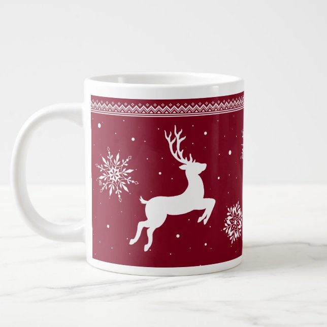 Caneca De Café Grande Reindeer de Natal e Flocos de Neve (Esquerda)
