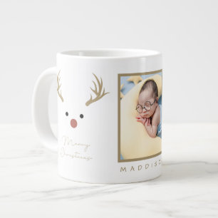 Caneca De Café Grande Reindeer Personalizou Foto E Nome Gia Natal