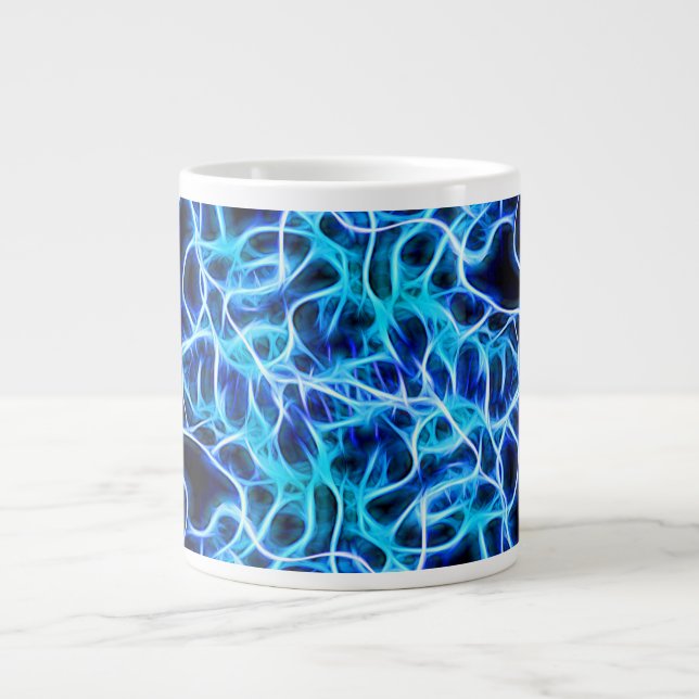 Caneca De Café Grande Relâmpago de Néon Blue Tesla (Frente)