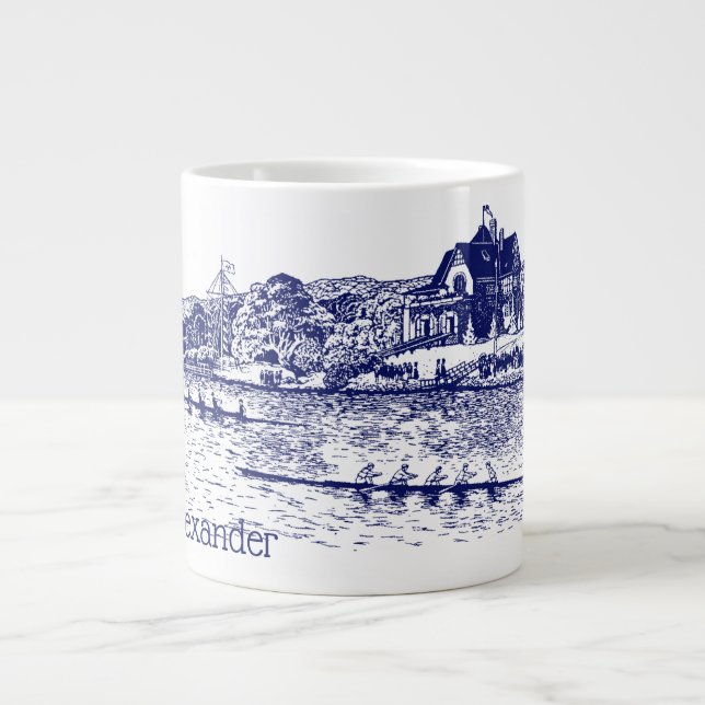 Caneca De Café Grande Remadores da Crew Row competem com o Boathouse Blu (Frente)