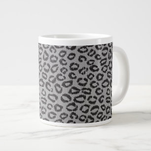 Caneca De Café Grande rendas de rede pretas com padrão-leopardo em bran
