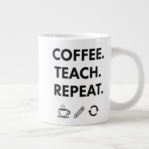 Caneca De Café Grande Repetir Ensino de Café - Professora Minimalista