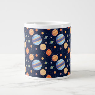 Caneca De Café Grande Representação Artística Colorida de Planetas e Est