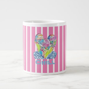 Caneca De Café Grande Resfriamento de Sorvete listrado rosa