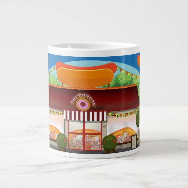 Caneca De Café Grande Restaurante de Fast Food Cartoon (Frente)