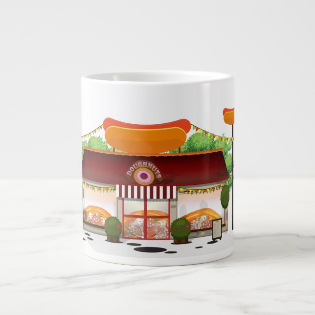 Caneca De Café Grande Restaurante de Fast Food Cartoon (Frente)