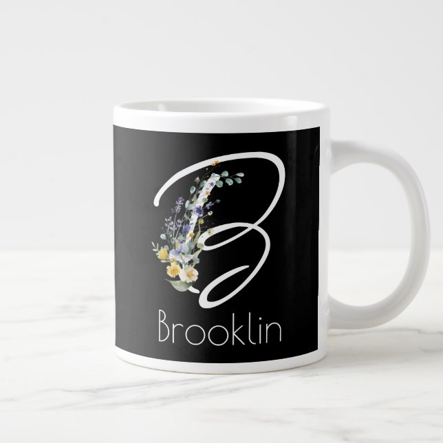 Caneca De Café Grande Retirement gift employer  Monogram wildflower (Direita)