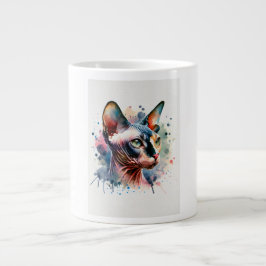 Caneca De Café Grande Retrato Artístico De Gato Esfingx Por Aquarela
