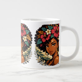 Caneca De Café Grande Retrato de Anime de Garota Preta Feroz