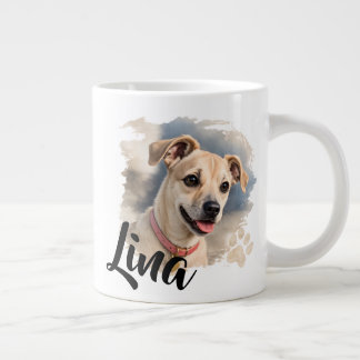 Caneca De Café Grande Retrato de Cachorro em Aquarela com Pincelada Artí