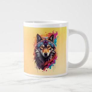 Caneca De Café Grande Retrato de Lobo Colorido Arte Abstrata de Animal-8