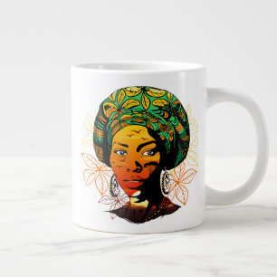 Caneca De Café Grande Retrato de Mulher Africana com Sunset