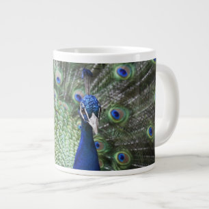Caneca De Café Grande Retrato De Pavão Com Penas
