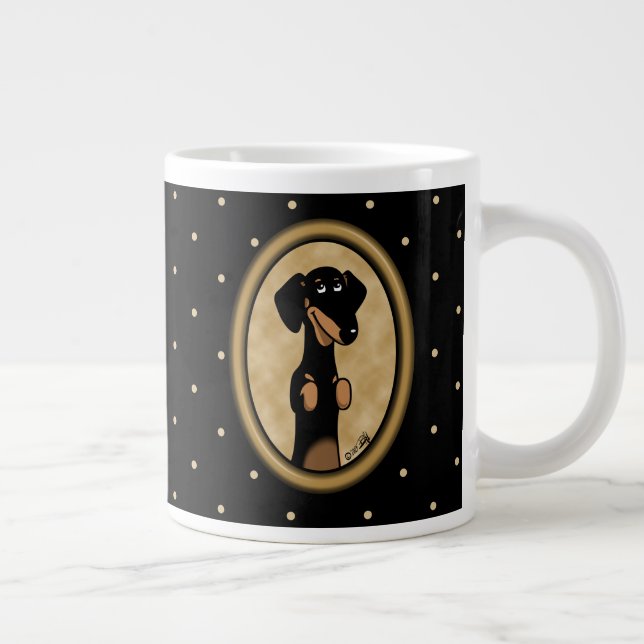 Caneca De Café Grande Retrato do Cartoon Oval Dachshund, Oval Dourado (p (Direita)
