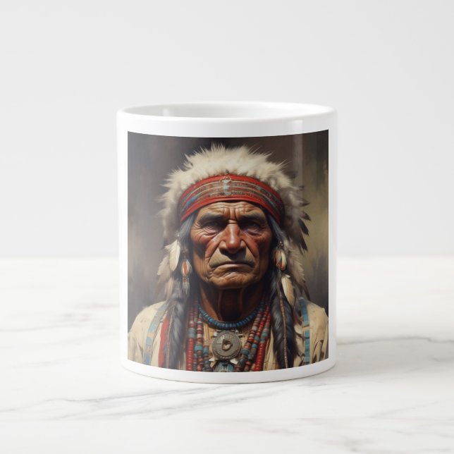 Caneca De Café Grande Retrato do guerreiro-chefe indiano Geronimo (Frente)