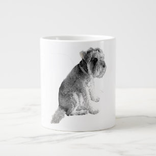 Caneca De Café Grande Retrato do Mini Schnauzer em Tons de Cinza