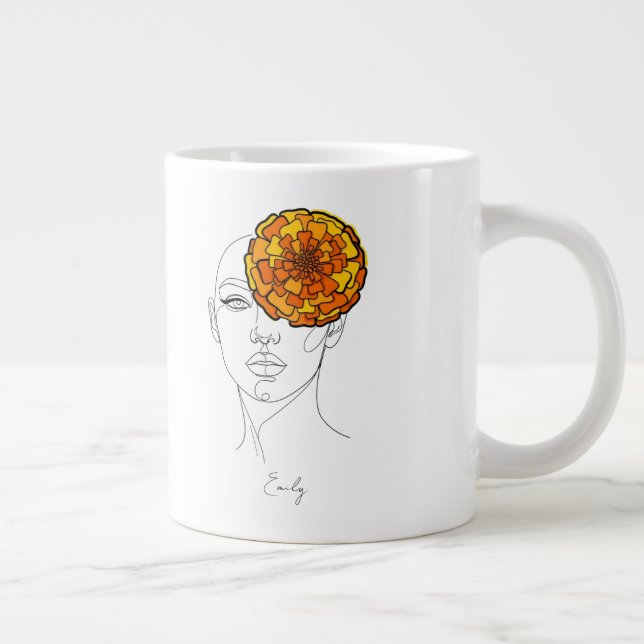 Caneca De Café Grande Retrato Personalizado da Flor de Nascimento de Out (Direita)