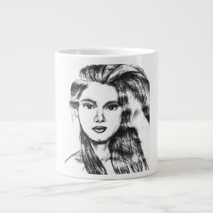 Caneca De Café Grande Retrato realista a lápis de uma mulher
