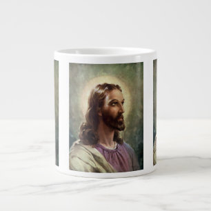 Caneca De Café Grande Retrato Religioso Vintage, Jesus Cristo com Auréol