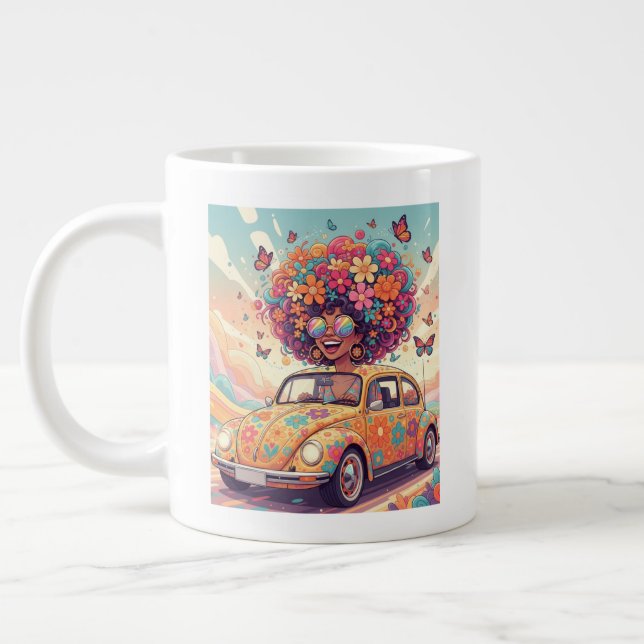 Caneca De Café Grande Retro 70s Groovy Flower Power (Esquerda)