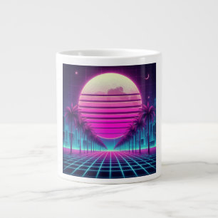 Caneca De Café Grande retrô, 80 anos lua neon/palmas