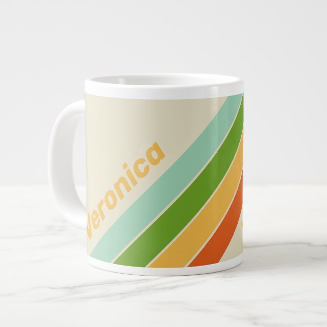 Caneca De Café Grande Retro ABC Street Stripes with Name (Frente Esquerda)