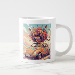 Caneca De Café Grande Retro Anos 70 Florido Poder da Flor