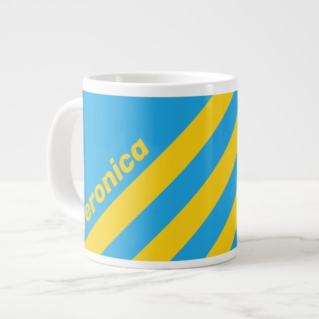 Caneca De Café Grande Retro Aqua Reef Three Stripes with Name (Frente Esquerda)