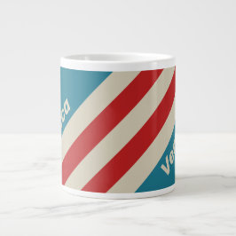 Caneca De Café Grande Retro Aqua Surf Stripes with Name