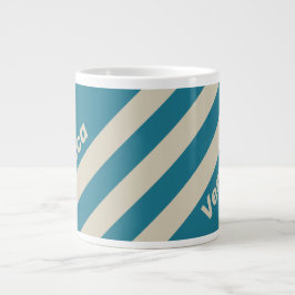 Caneca De Café Grande Retro Aquamarine Three Stripes with Name