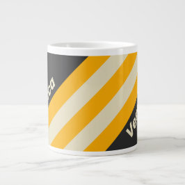 Caneca De Café Grande Retro Black Sun Stripes with Name