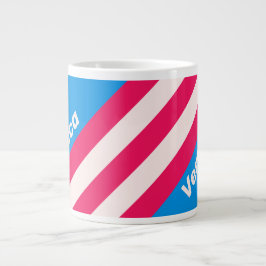 Caneca De Café Grande Retro Blue Crush Stripes with Name