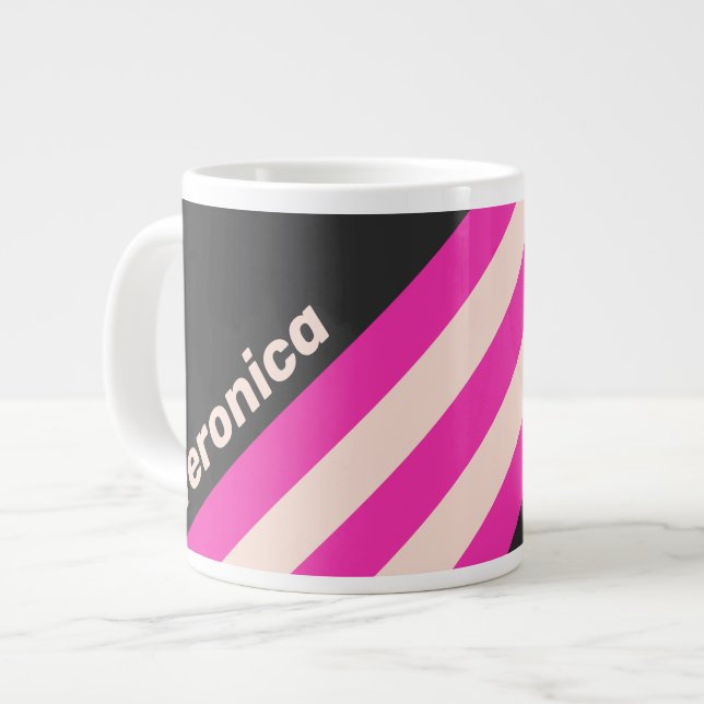 Caneca De Café Grande Retro Bubblegum Stripes with Name (Frente Esquerda)