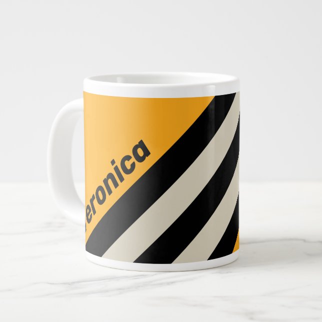 Caneca De Café Grande Retro Bumblebee Buzz Stripes with Name (Frente Esquerda)