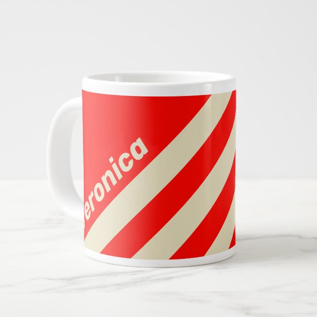 Caneca De Café Grande Retro Cherry Three Stripes with Name (Frente Esquerda)