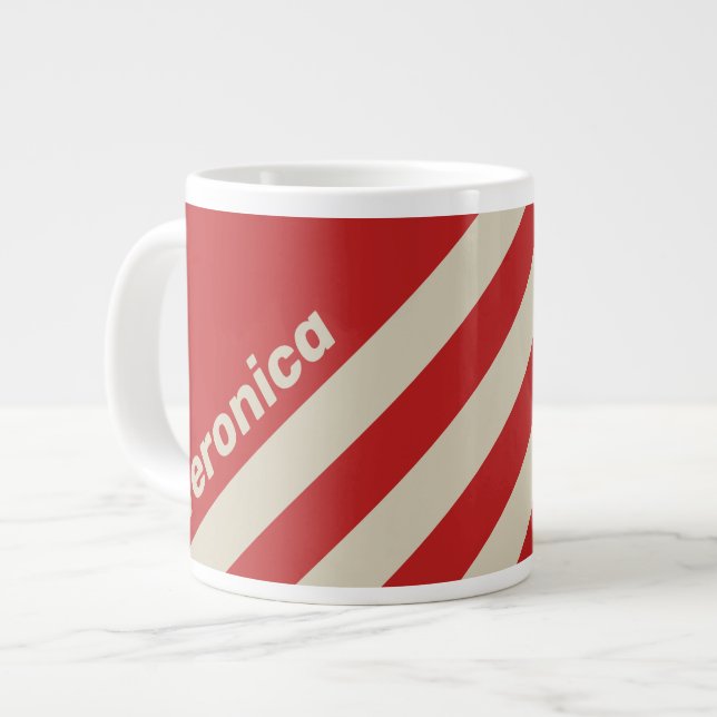Caneca De Café Grande Retro Crimson Three Stripes with Name (Frente Esquerda)