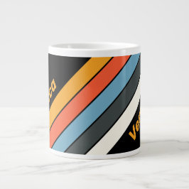 Caneca De Café Grande Retro Dark Rainbow Striped with Name
