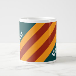 Caneca De Café Grande Retro Dark Teal Splash Stripes with Name