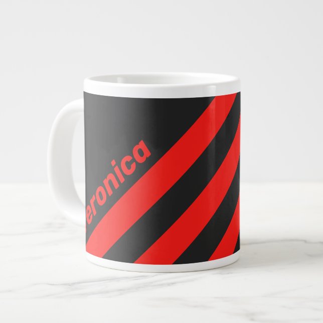 Caneca De Café Grande Retro Dark Three Stripes with Name (Frente Esquerda)