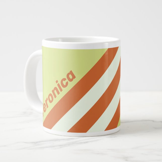 Caneca De Café Grande Retro Desert Cactus Stripes with Name (Frente Esquerda)