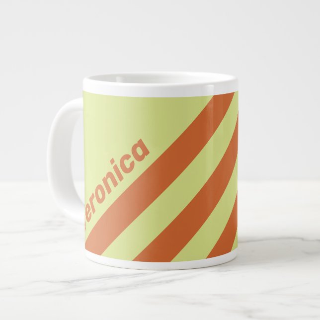 Caneca De Café Grande Retro Desert Cactus Three Stripes with Name (Frente Esquerda)