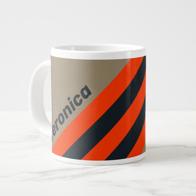 Caneca De Café Grande Retro Desert Meadow Stripes with Name (Frente Esquerda)
