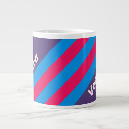 Caneca De Café Grande Retro Electric Grape Stripes with Name