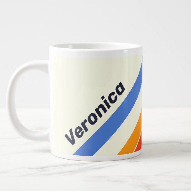 Caneca De Café Grande Retro five Stripes with Name (Esquerda)